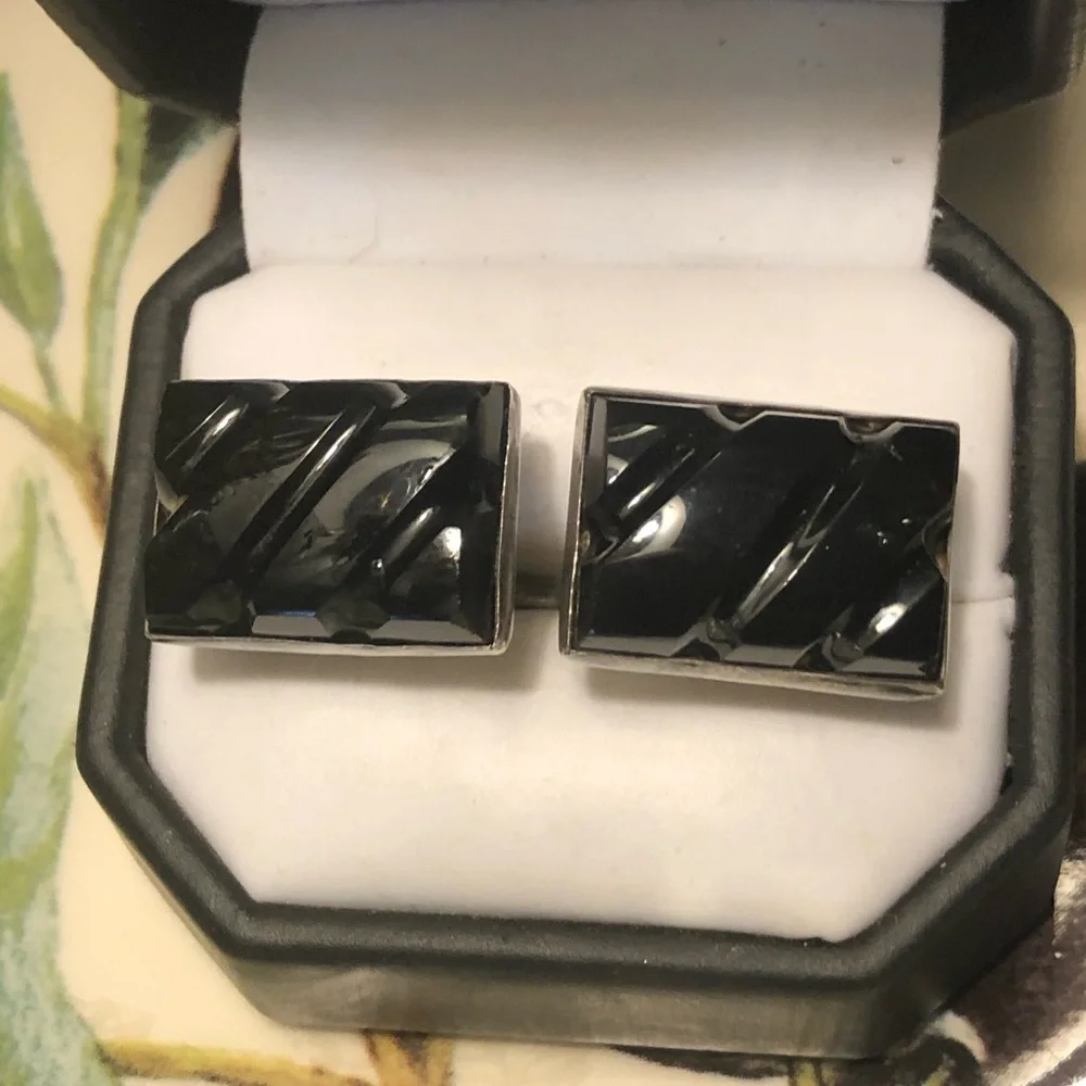 Vintage Sterling Black Onyx Cuff Links